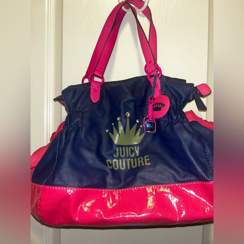Juicy Couture purse and wallet set. Hot pink and navy matching
